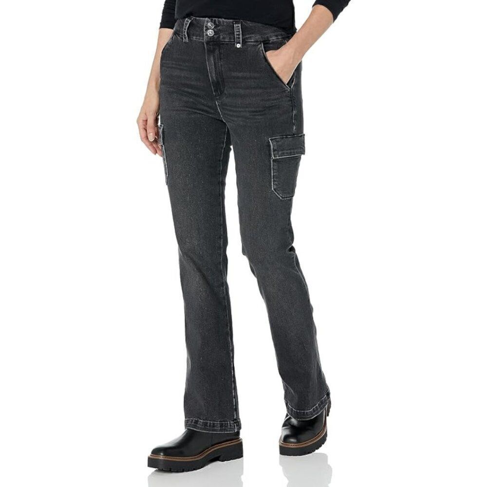 High Waisted PAIGE Women's Dion Cargo Pockets Black Jeans Size 27